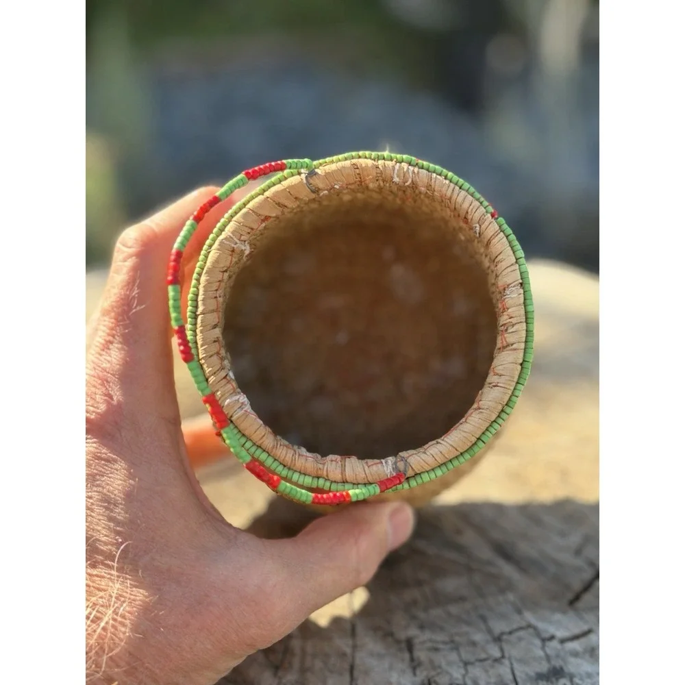 Old Expertly Handwoven‎ Beaded Basket – Glass Trade Beads – 4.5